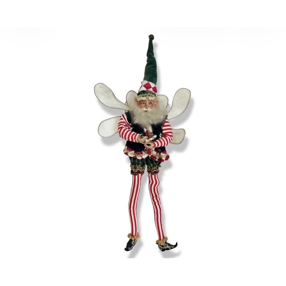 MARK ROBERTS Candy Cane Fairy Ornament Small with Tag Poseable Holiday Decor